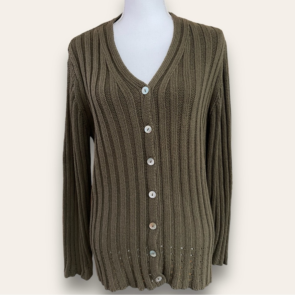 Women’s Bryn Walker Cotton Knit Button Front Cardigan-Green-Size Medium